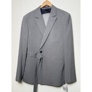 ASOS Men Grey Belted Blazer Jacket with Sheer Back Panel Size 40L